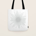 Mid Century Modern Sunburst Sun in Light Gray on White Tote Bag Gallery Image 1