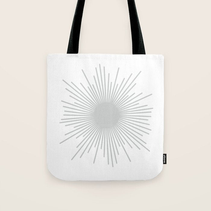 Mid Century Modern Sunburst Sun in Light Gray on White Tote Bag Gallery Image 1