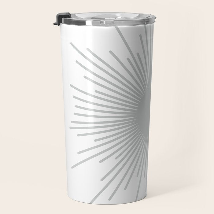 Mid Century Modern Sunburst Sun in Light Gray on White Travel Mug Gallery Image 3