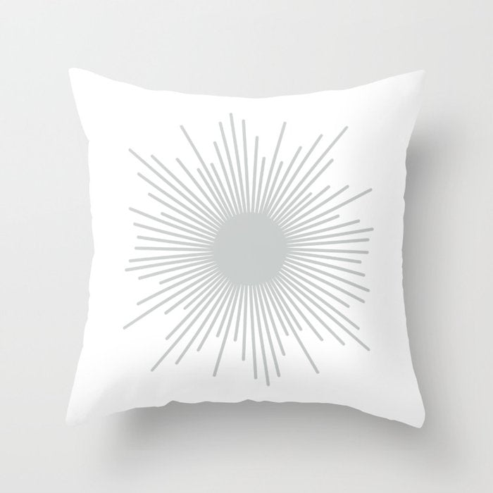 Mid Century Modern Sunburst Sun in Light Gray on White Throw Pillow Gallery Image 6