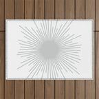Mid Century Modern Sunburst Sun in Light Gray on White Outdoor Rug Gallery Image 1