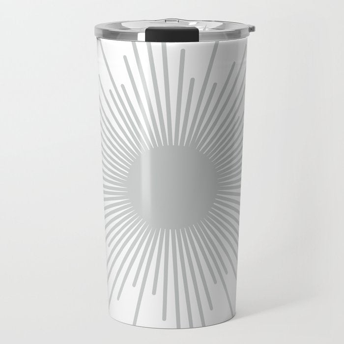 Mid Century Modern Sunburst Sun in Light Gray on White Travel Mug Gallery Image 1
