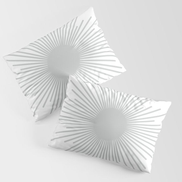 Mid Century Modern Sunburst Sun in Light Gray on White Pillow Sham Gallery Image 3