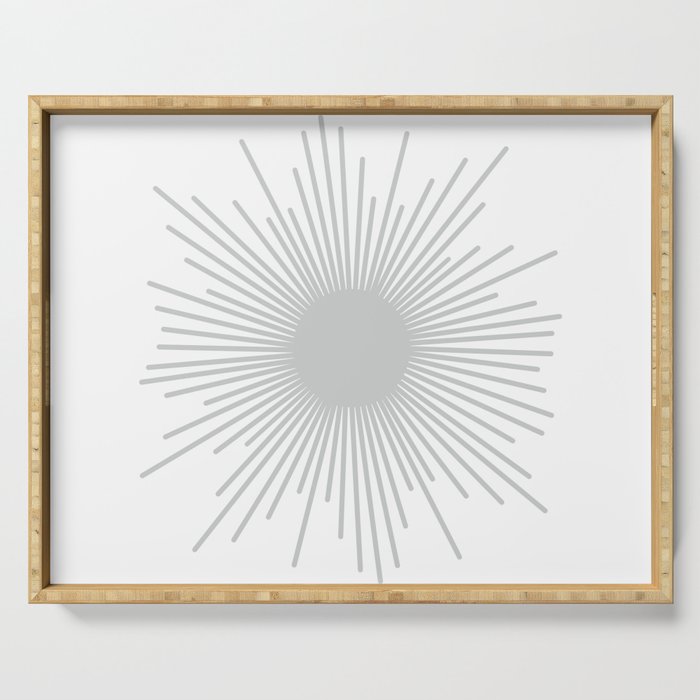 Mid Century Modern Sunburst Sun in Light Gray on White Serving Tray Gallery Image 1