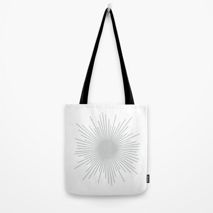 Mid Century Modern Sunburst Sun in Light Gray on White Tote Bag Gallery Image 2