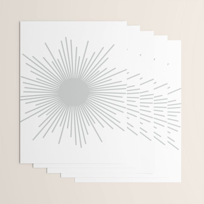 Mid Century Modern Sunburst Sun in Light Gray on White Wrapping Paper Gallery Image 3