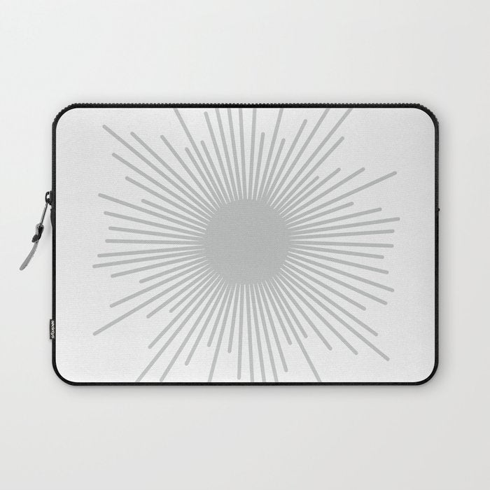 Mid Century Modern Sunburst Sun in Light Gray on White Laptop Sleeve Gallery Image 1