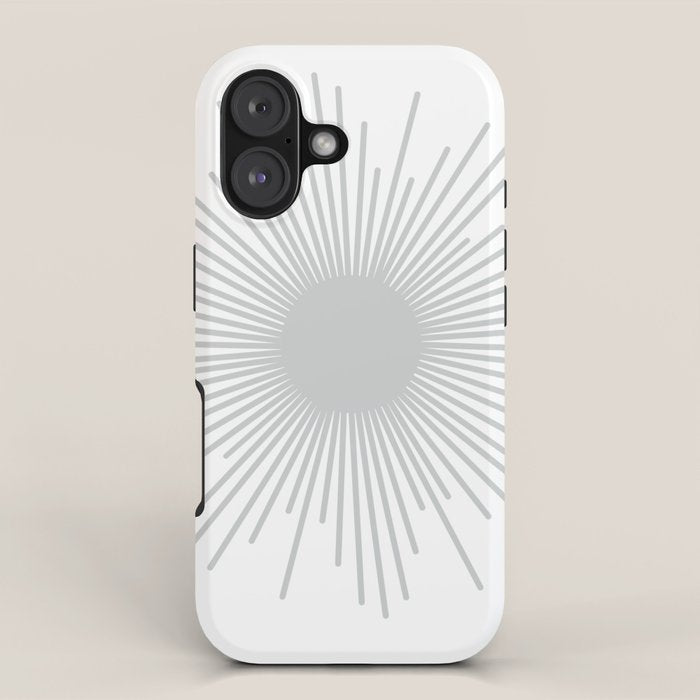 Mid Century Modern Sunburst Sun in Light Gray on White iPhone Case Gallery Image 1