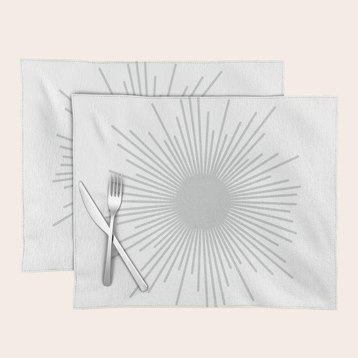 Mid Century Modern Sunburst Sun in Light Gray on White Placemat Gallery Image 1