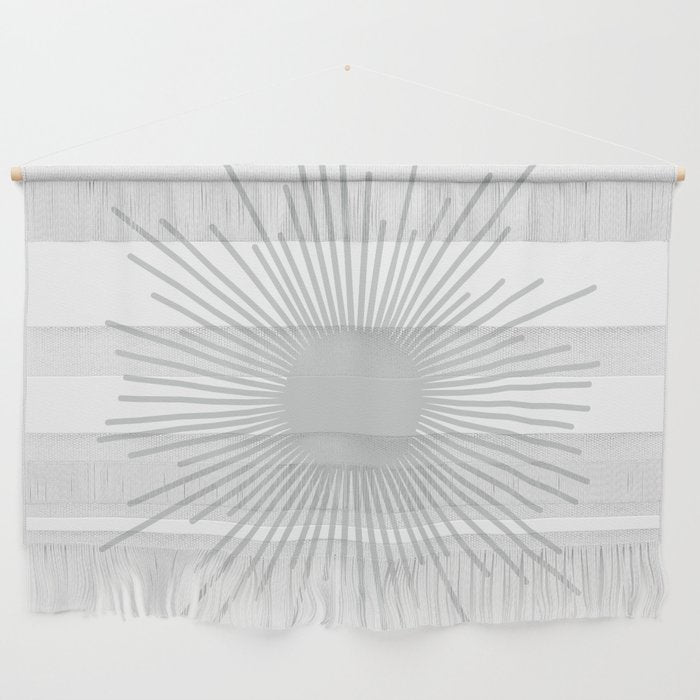 Mid Century Modern Sunburst Sun in Light Gray on White Wall Hanging Gallery Image 1
