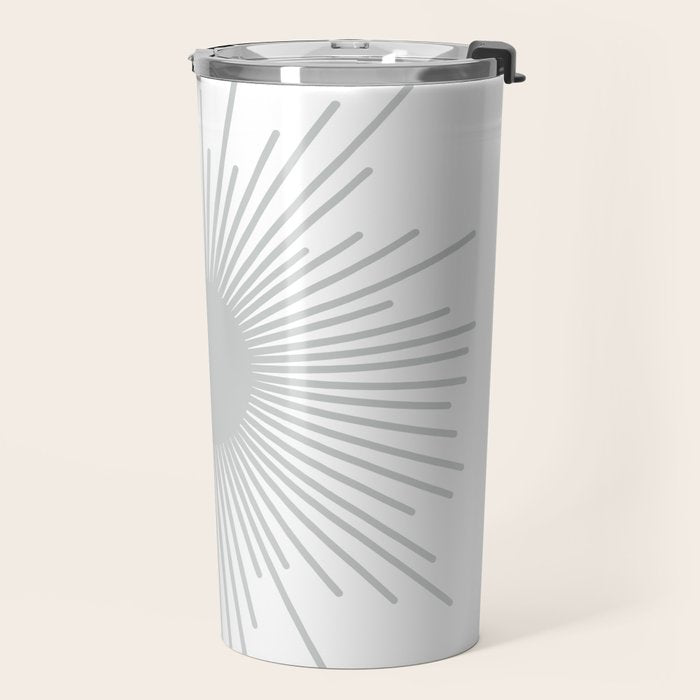Mid Century Modern Sunburst Sun in Light Gray on White Travel Mug Gallery Image 2