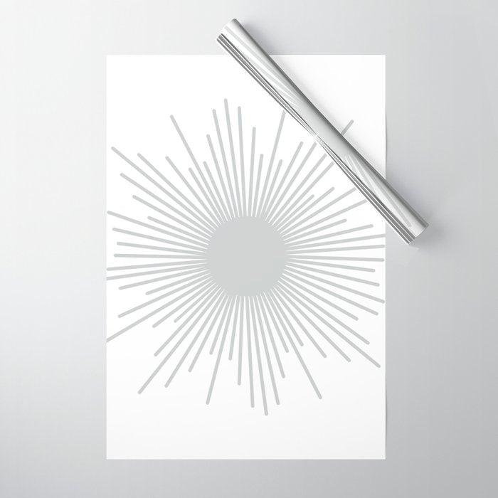 Mid Century Modern Sunburst Sun in Light Gray on White Wrapping Paper Gallery Image 1
