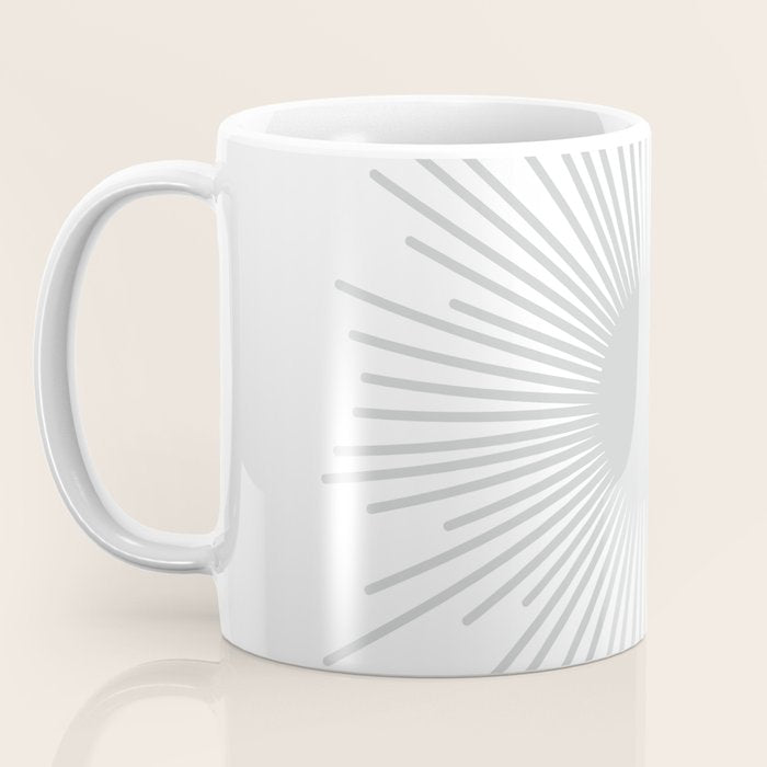 Mid Century Modern Sunburst Sun in Light Gray on White Coffee Mug Gallery Image 3
