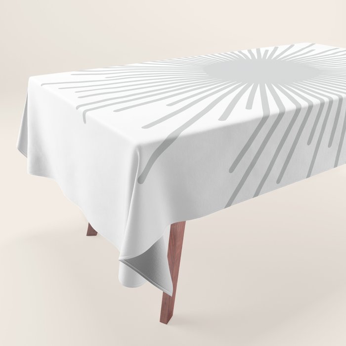Mid Century Modern Sunburst Sun in Light Gray on White Tablecloth Gallery Image 1