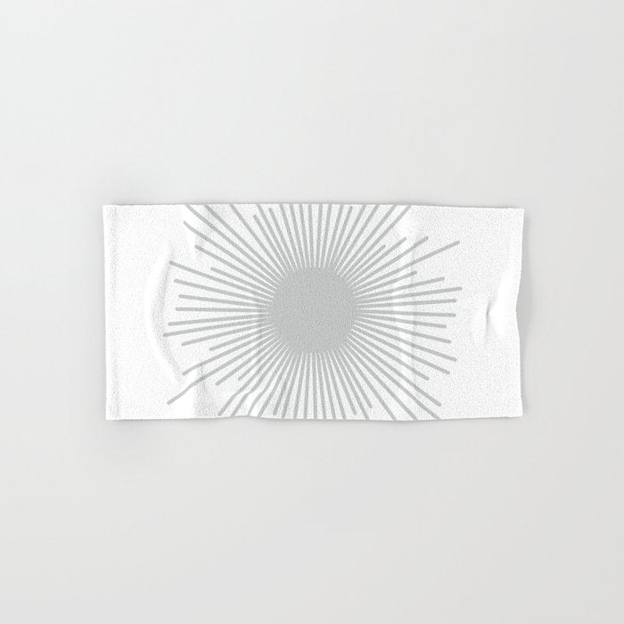 Mid Century Modern Sunburst Sun in Light Gray on White Bath Towel Gallery Image 1