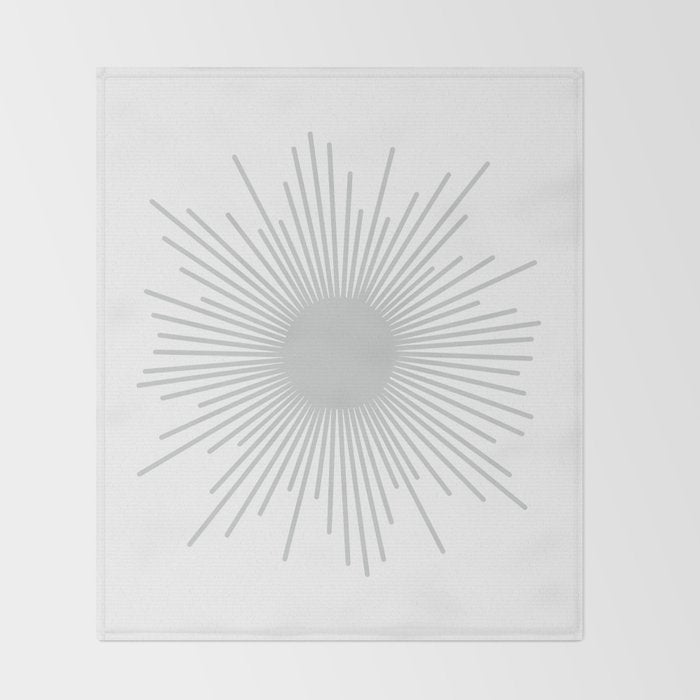 Mid Century Modern Sunburst Sun in Light Gray on White Throw Blanket Gallery Image 2