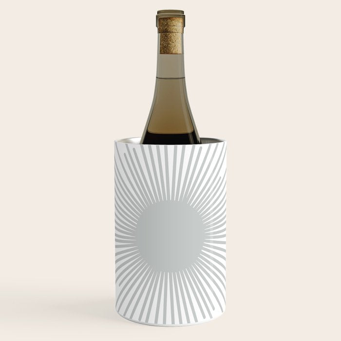 Mid Century Modern Sunburst Sun in Light Gray on White Wine Chiller Gallery Image 1