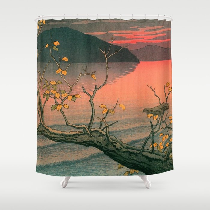 Nenokuchi Lake by Kawase Hasui Shower Curtain Gallery Image 1