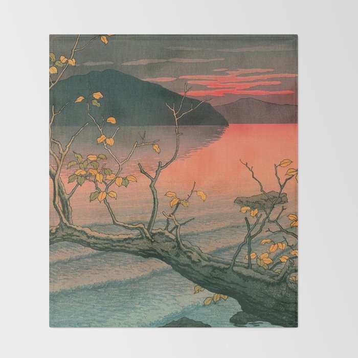 Nenokuchi Lake by Kawase Hasui Throw Blanket Gallery Image 2