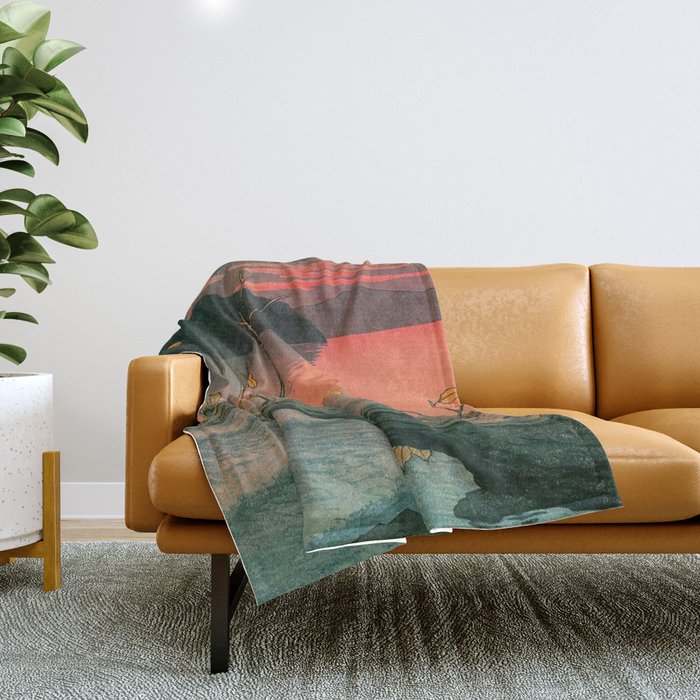 Nenokuchi Lake by Kawase Hasui Throw Blanket Gallery Image 1