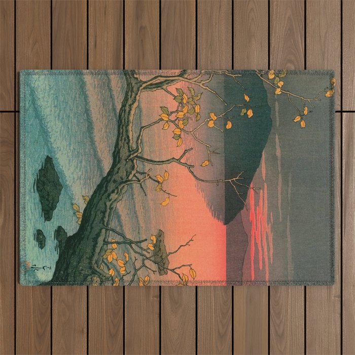 Nenokuchi Lake by Kawase Hasui Outdoor Rug Gallery Image 1