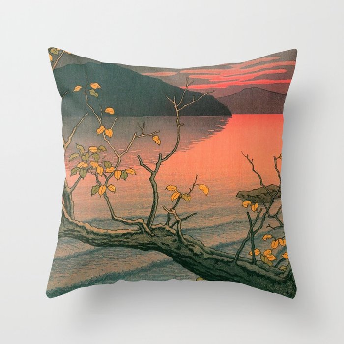 Nenokuchi Lake by Kawase Hasui Throw Pillow Gallery Image 1