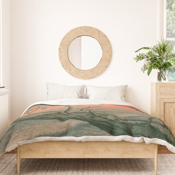 Nenokuchi Lake by Kawase Hasui Duvet Cover Gallery Image 3