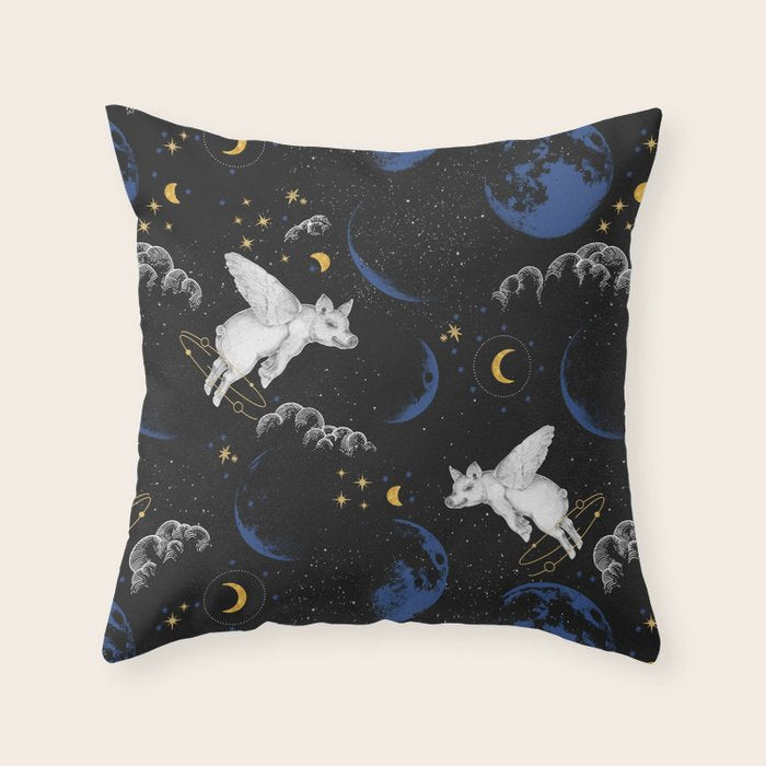 Celestial Pigs of the Night Sky A Throw Pillow Gallery Image 1