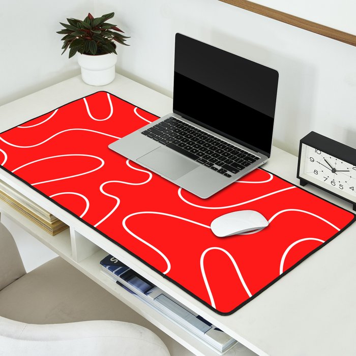 Bold Red Squiggle Abstract Pattern Desk Mat Gallery Image 2
