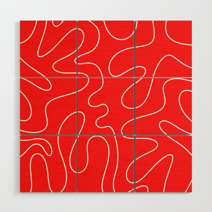 Bold Red Squiggle Abstract Pattern Wood Wall Art Gallery Image 1