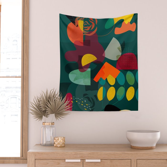 mid century shapes garden party 4 Wall Tapestry Gallery Image 2