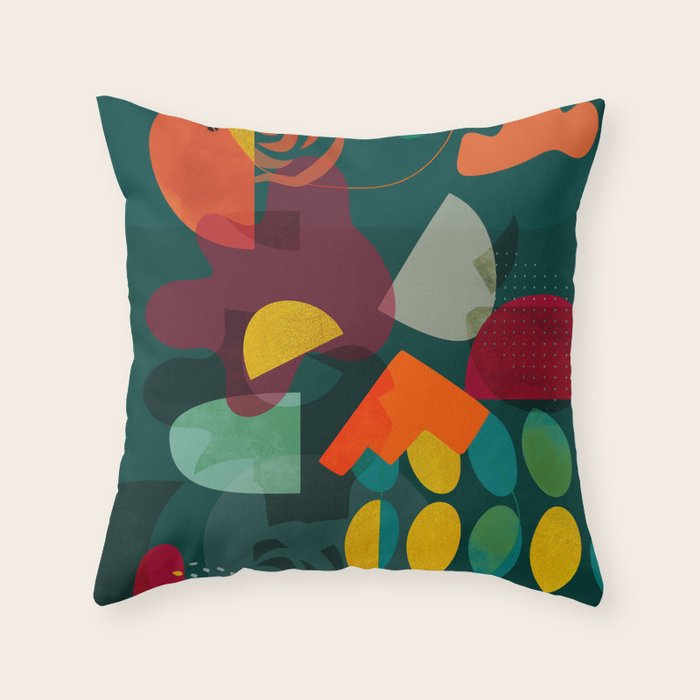 mid century shapes garden party 4 Throw Pillow Gallery Image 1