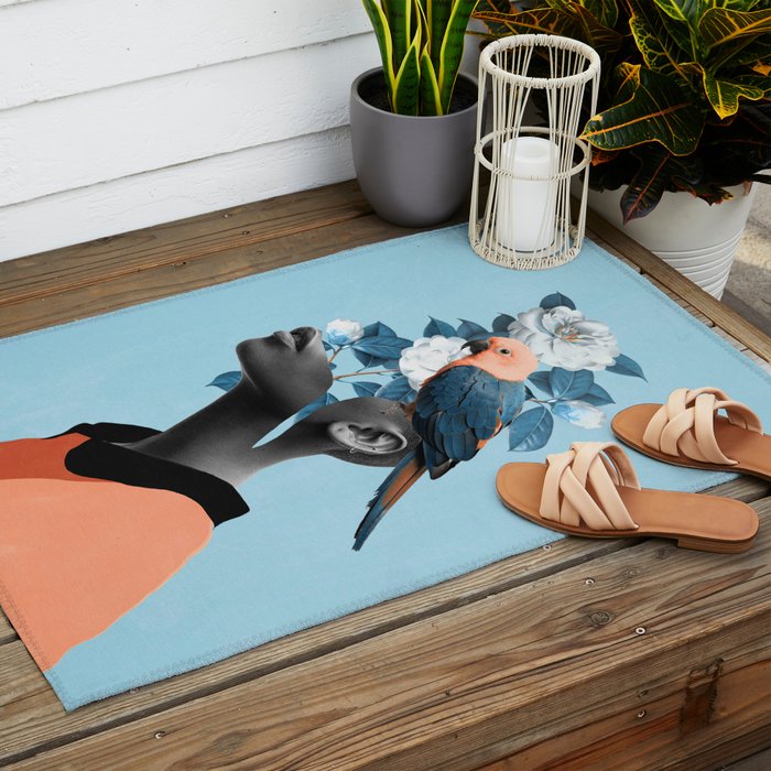 Girl with parrot Outdoor Rug Gallery Image 2