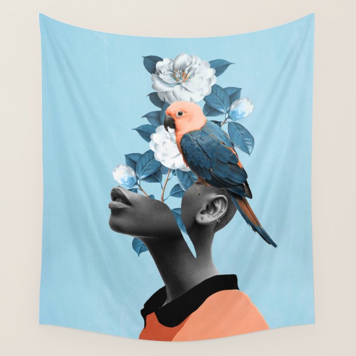 Girl with parrot Wall Tapestry Gallery Image 4