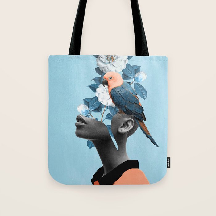 Girl with parrot Tote Bag Gallery Image 1