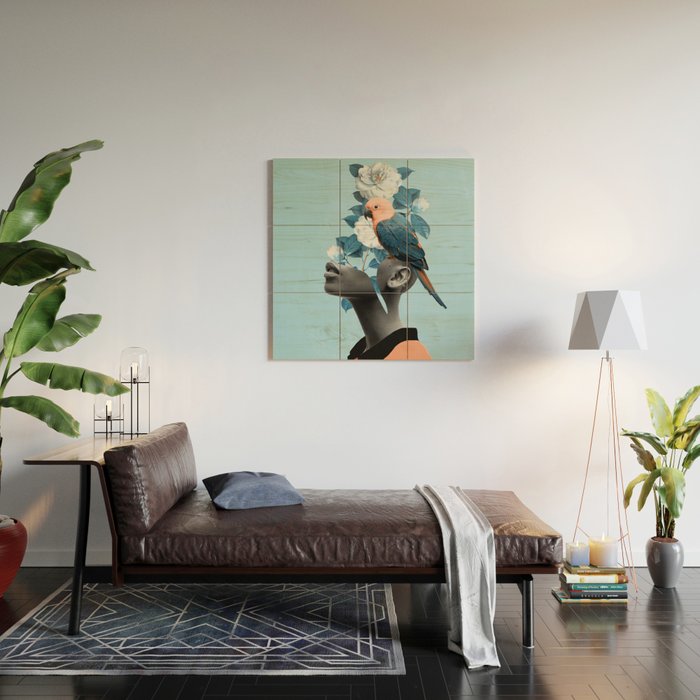 Girl with parrot Wood Wall Art Gallery Image 2
