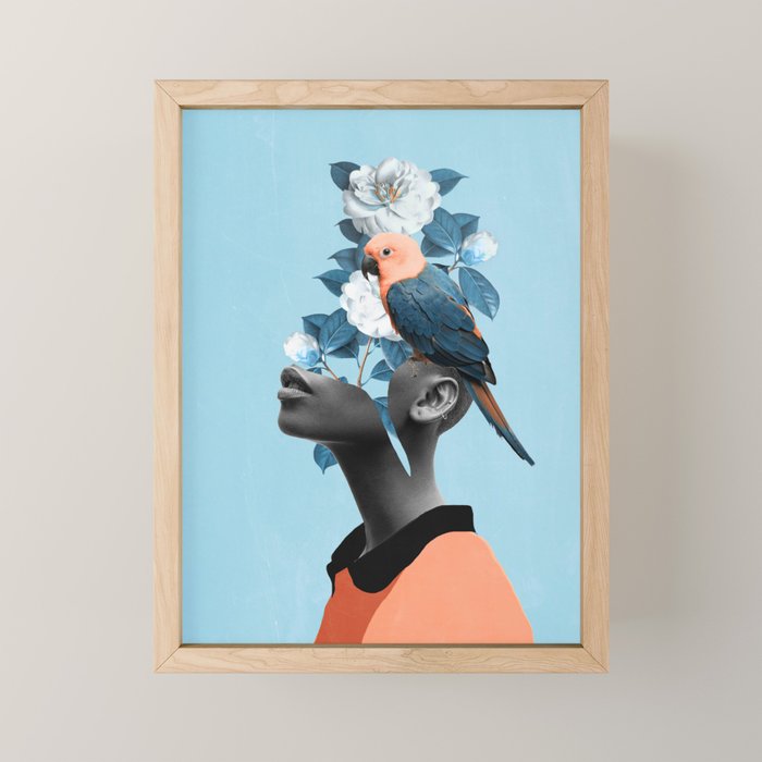 Girl with parrot Mini Art Print Gallery Image 1