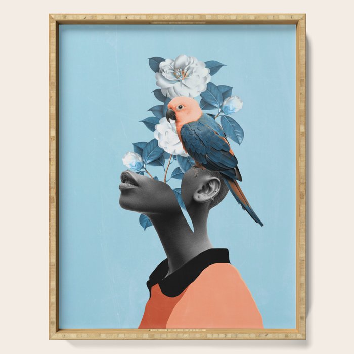 Girl with parrot Serving Tray Gallery Image 1
