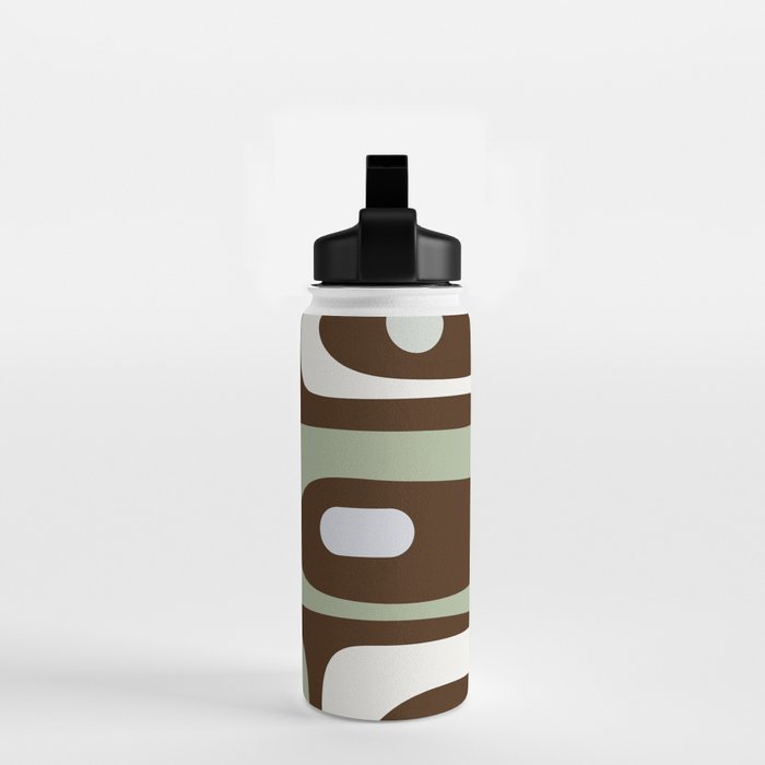 Mid-Century Modern Piquet Minimalist Abstract in Brown, Sage, Pale Gray, and Off White Water Bottle Gallery Image 2