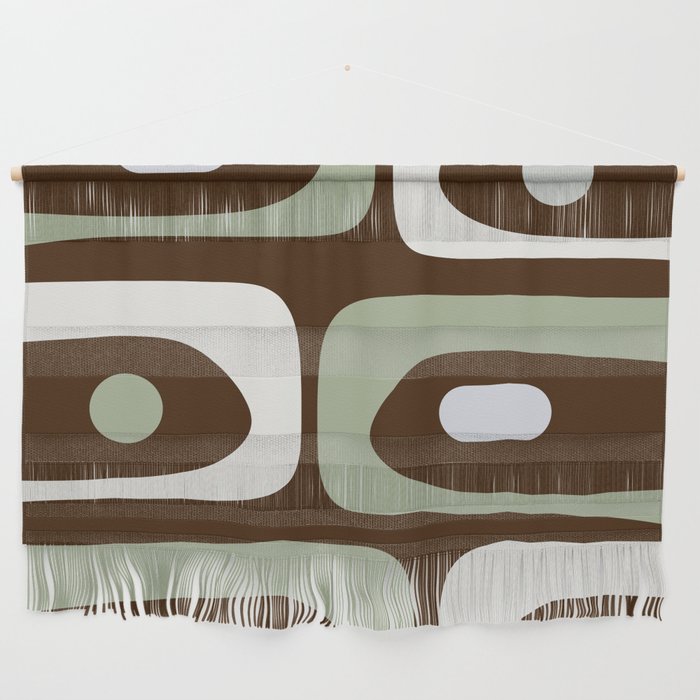 Mid-Century Modern Piquet Minimalist Abstract in Brown, Sage, Pale Gray, and Off White Wall Hanging Gallery Image 1