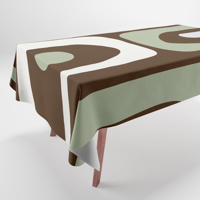 Mid-Century Modern Piquet Minimalist Abstract in Brown, Sage, Pale Gray, and Off White Tablecloth Gallery Image 1