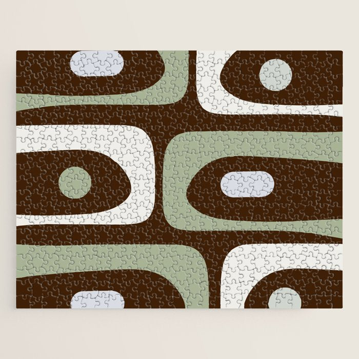 Mid-Century Modern Piquet Minimalist Abstract in Brown, Sage, Pale Gray, and Off White Jigsaw Puzzle Gallery Image 1