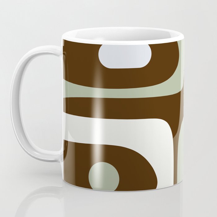 Mid-Century Modern Piquet Minimalist Abstract in Brown, Sage, Pale Gray, and Off White Coffee Mug Gallery Image 3
