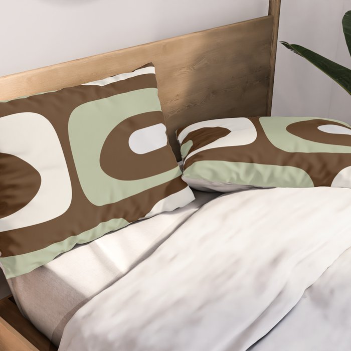 Mid-Century Modern Piquet Minimalist Abstract in Brown, Sage, Pale Gray, and Off White Pillow Sham Gallery Image 2