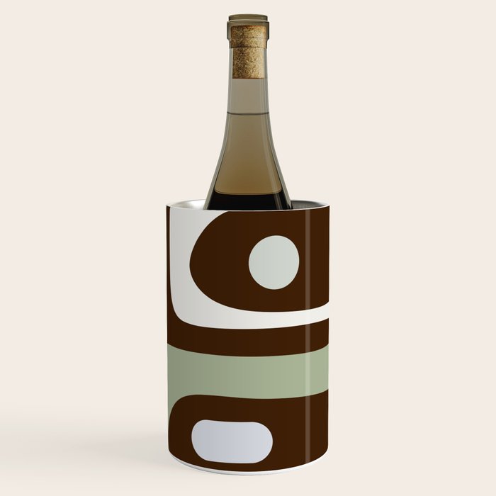 Mid-Century Modern Piquet Minimalist Abstract in Brown, Sage, Pale Gray, and Off White Wine Chiller Gallery Image 3