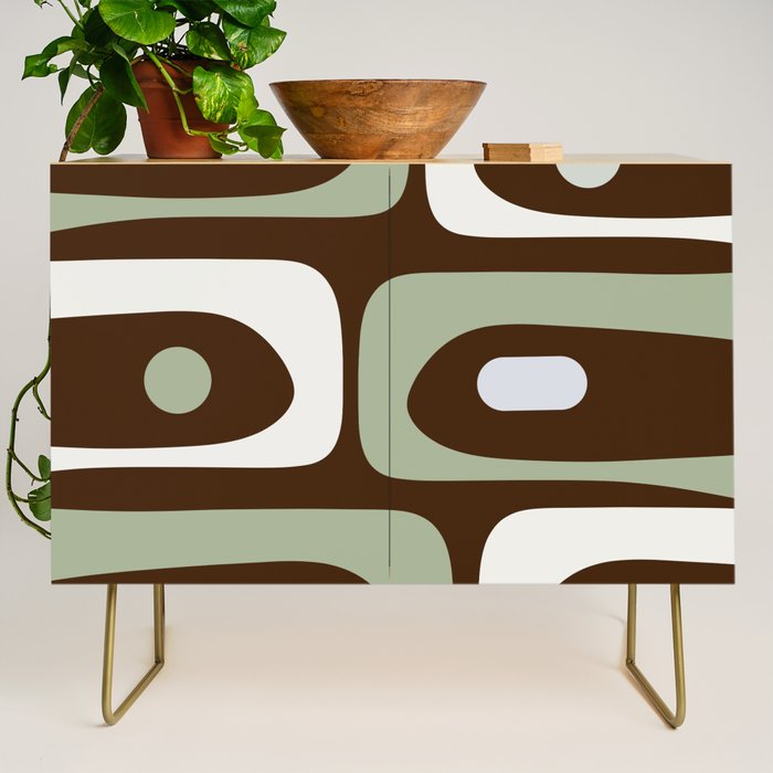 Mid-Century Modern Piquet Minimalist Abstract in Brown, Sage, Pale Gray, and Off White Credenza Gallery Image 1