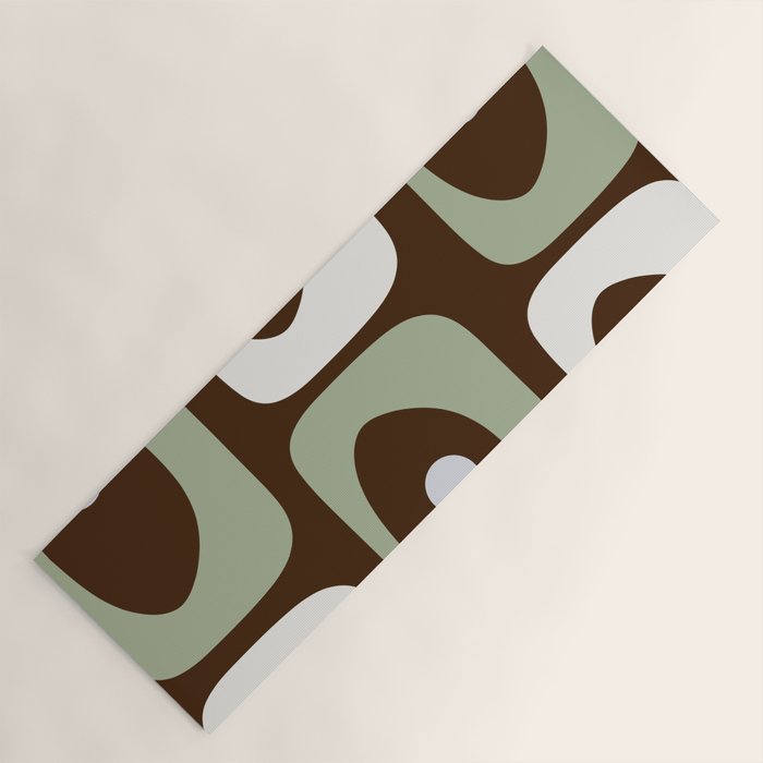 Mid-Century Modern Piquet Minimalist Abstract in Brown, Sage, Pale Gray, and Off White Yoga Mat Gallery Image 1