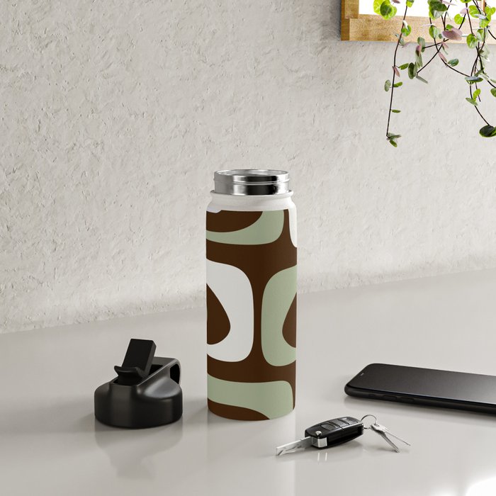 Mid-Century Modern Piquet Minimalist Abstract in Brown, Sage, Pale Gray, and Off White Water Bottle Gallery Image 4