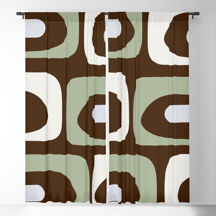 Mid-Century Modern Piquet Minimalist Abstract in Brown, Sage, Pale Gray, and Off White Window Curtain Gallery Image 5