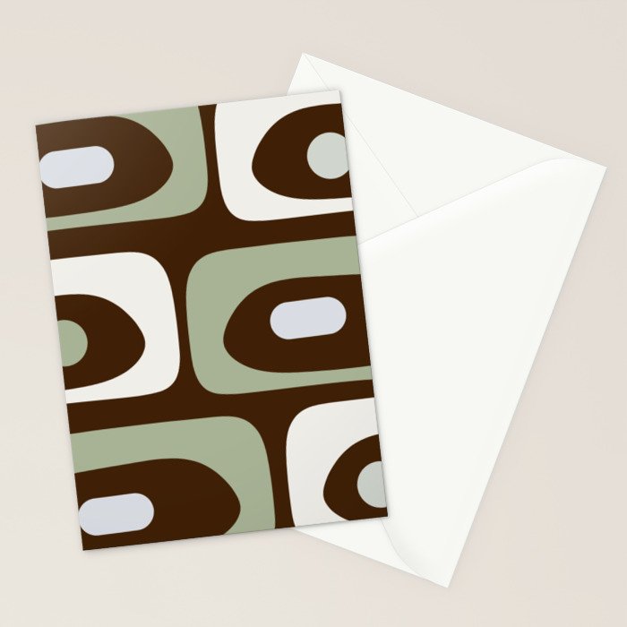 Mid-Century Modern Piquet Minimalist Abstract in Brown, Sage, Pale Gray, and Off White Stationery Card Gallery Image 2